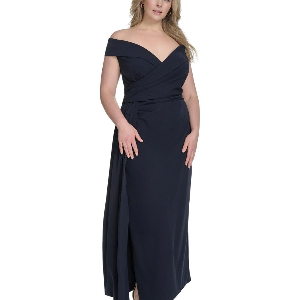 Eliza J Plus Off-the-Shoulder Sweetheart Crepe Gown – Navy NWT Size 14W - Picture 2 of 5